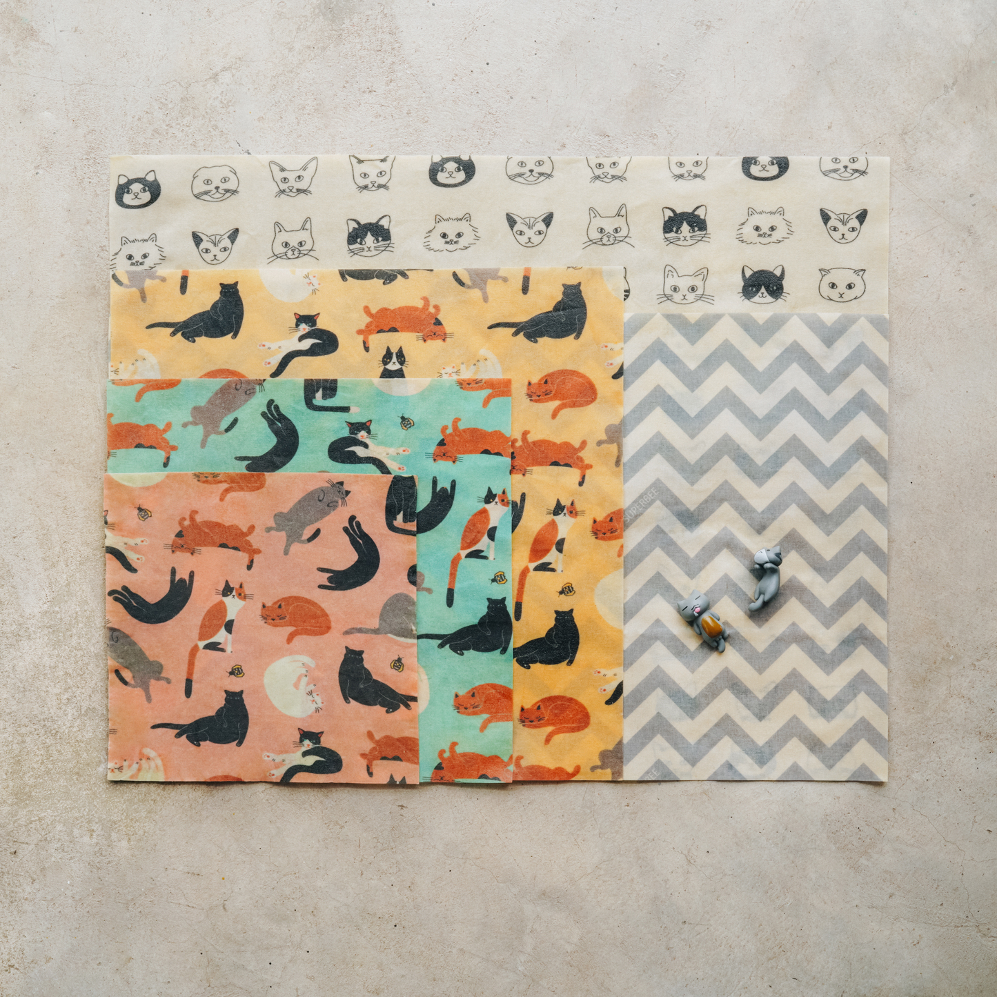 Beeswax Wraps Set of 5 sizes - Mixed Designs