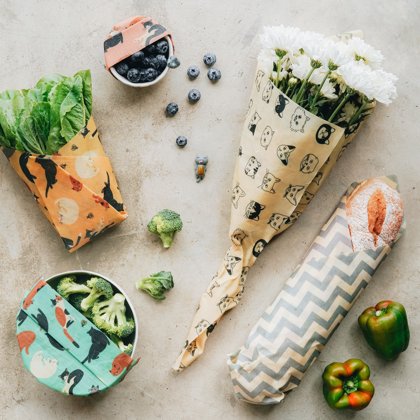 Beeswax Wraps Set of 5 sizes - Mixed Designs