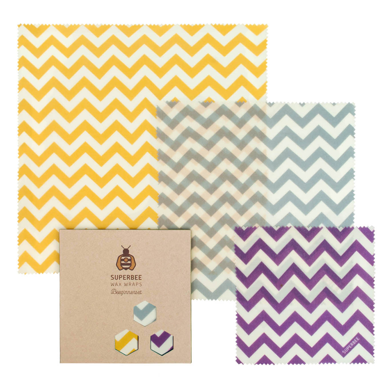 Beeswax Wraps “Beeginner” Set of 3 Sizes - Zig Zag