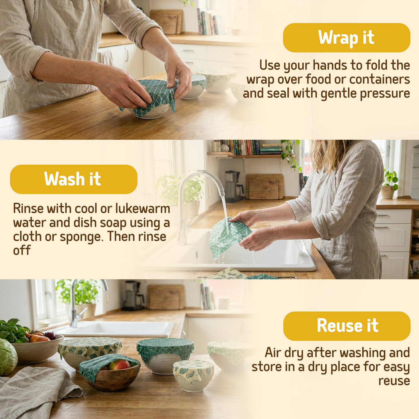 Beeswax Wraps “Beeginner” Set of 3 Sizes - Ocean Action
