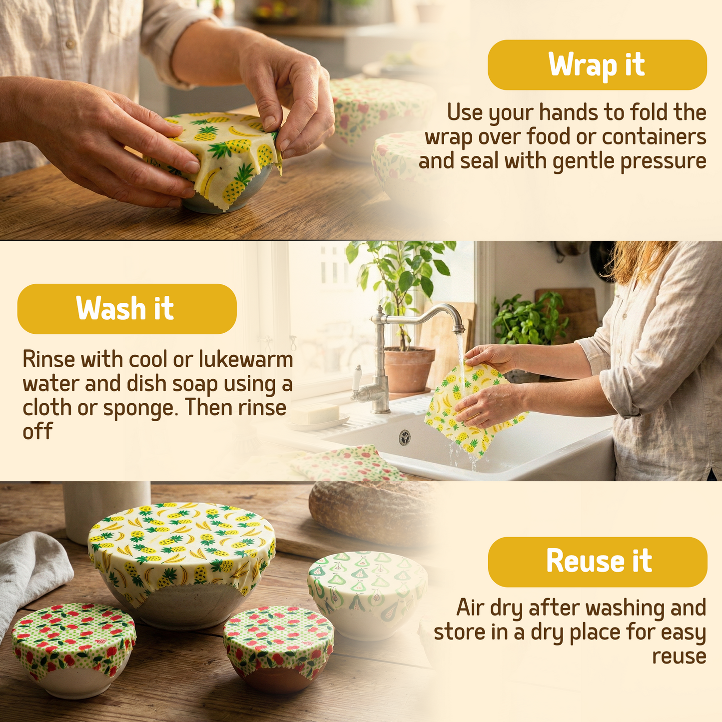 Beeswax Wraps “Beeginner” Set of 3 Sizes - Fruit Punch