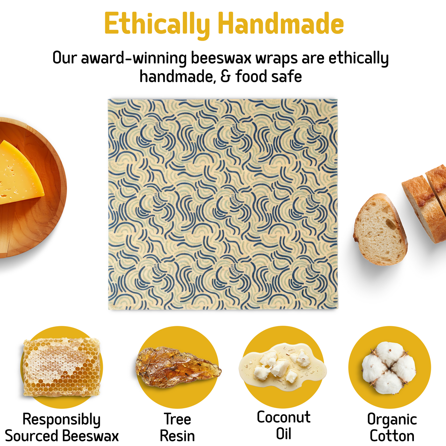 Beeswax Wraps “Beeginner” Set of 3 Sizes - Ocean Action