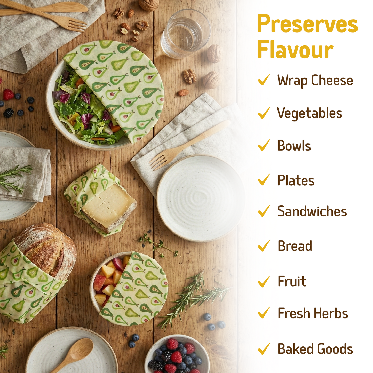 Beeswax Wrap Roll - Pears 35" x 13"