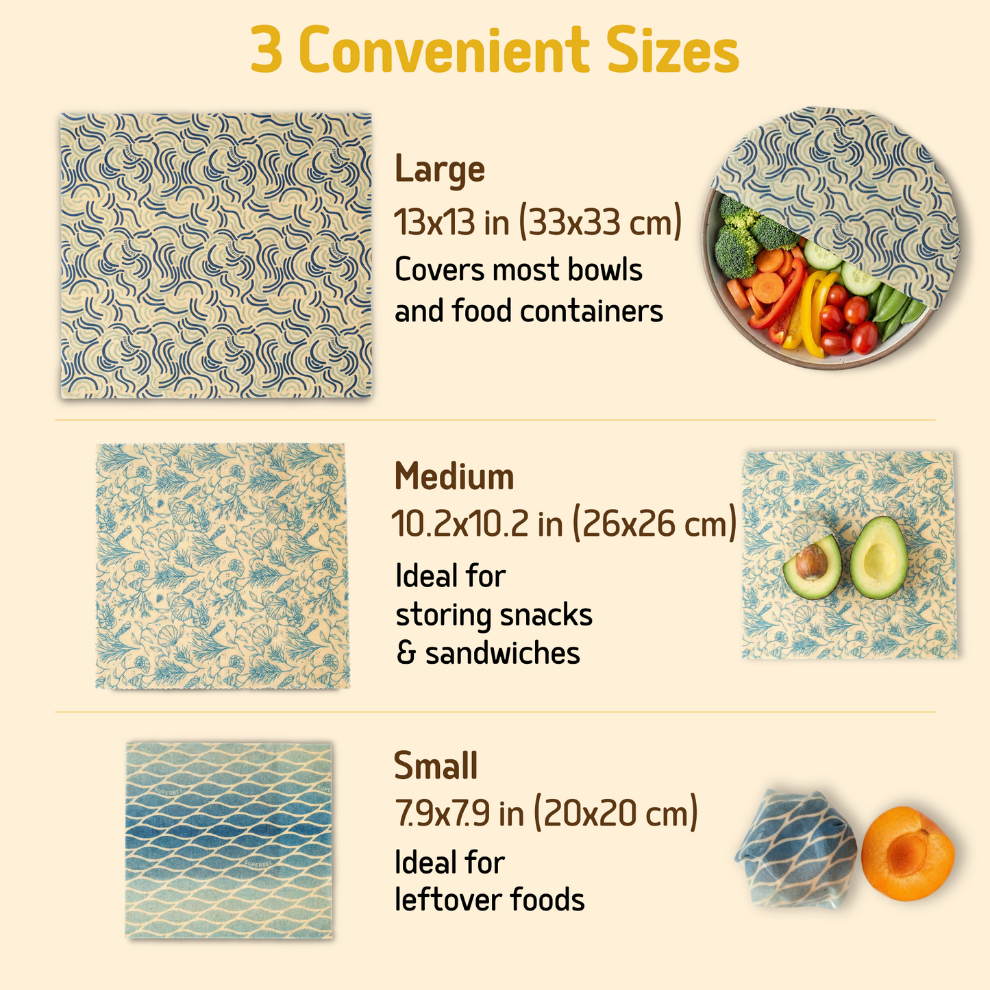 Beeswax Wraps “Beeginner” Set of 3 Sizes - Ocean Action
