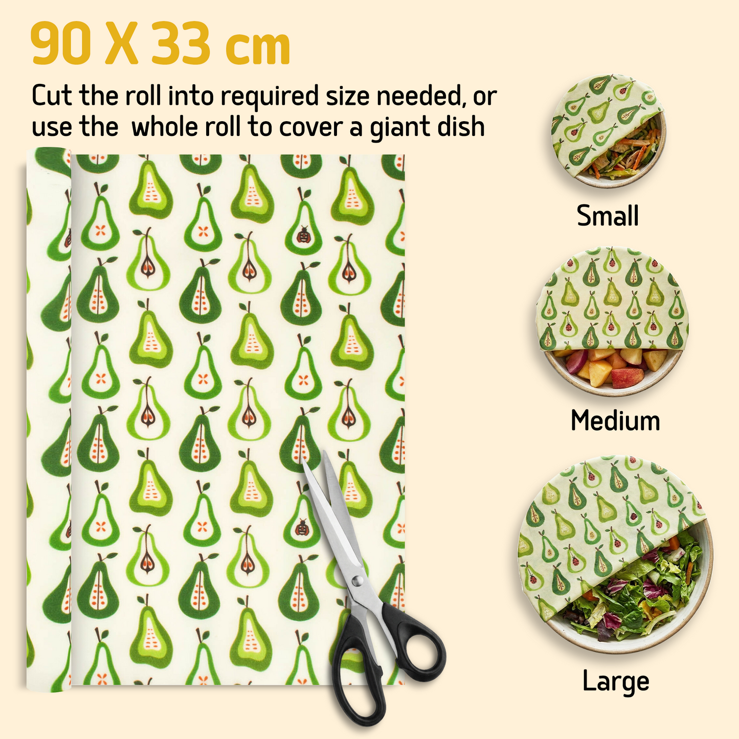 Beeswax Wrap Roll - Pears 35" x 13"