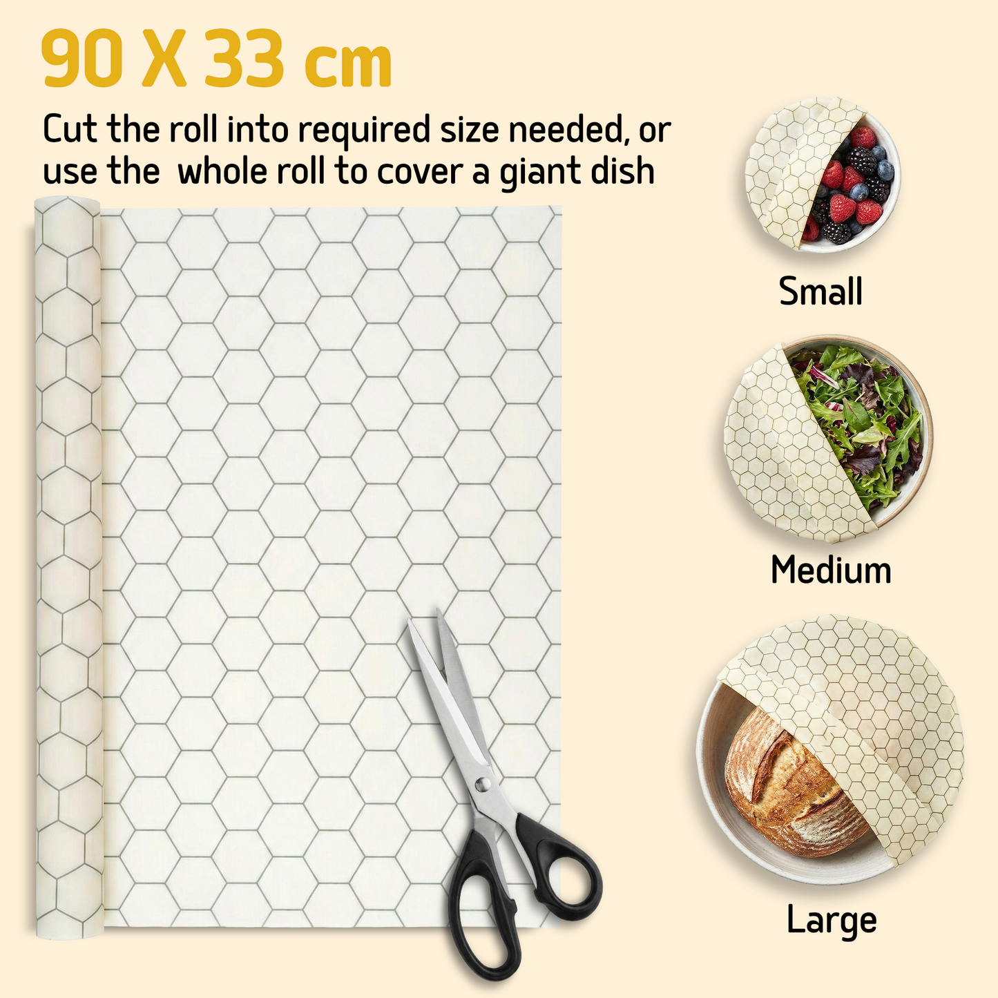 Beeswax Wrap Roll - Hexagonia 35" x 13"
