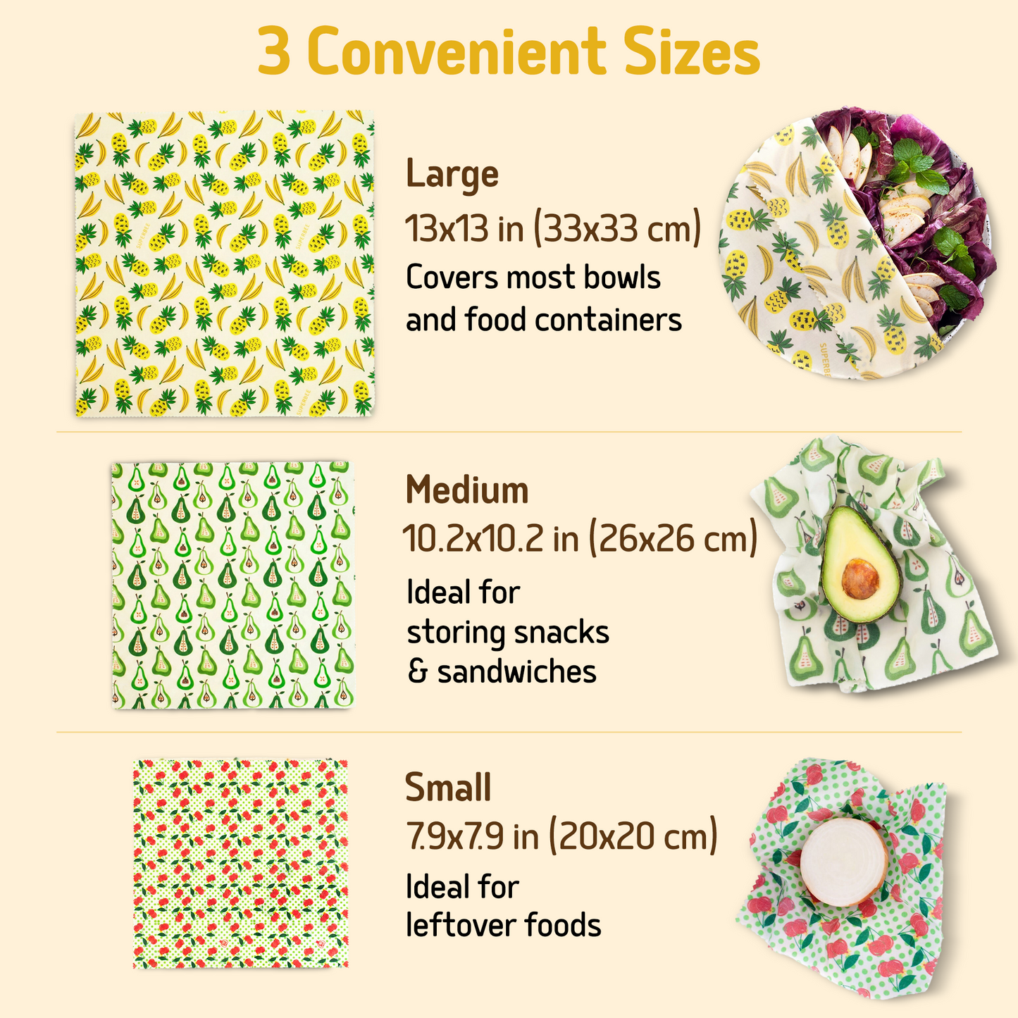 Beeswax Wraps “Beeginner” Set of 3 Sizes - Fruit Punch