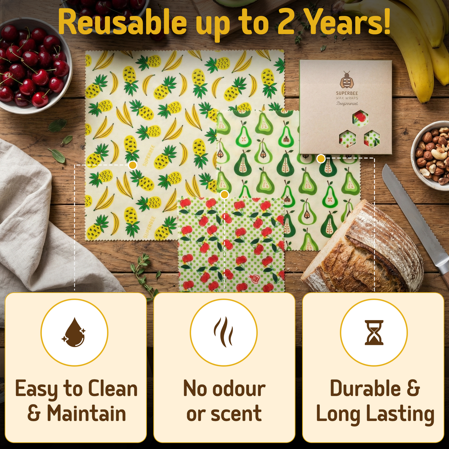 Beeswax Wraps “Beeginner” Set of 3 Sizes - Fruit Punch