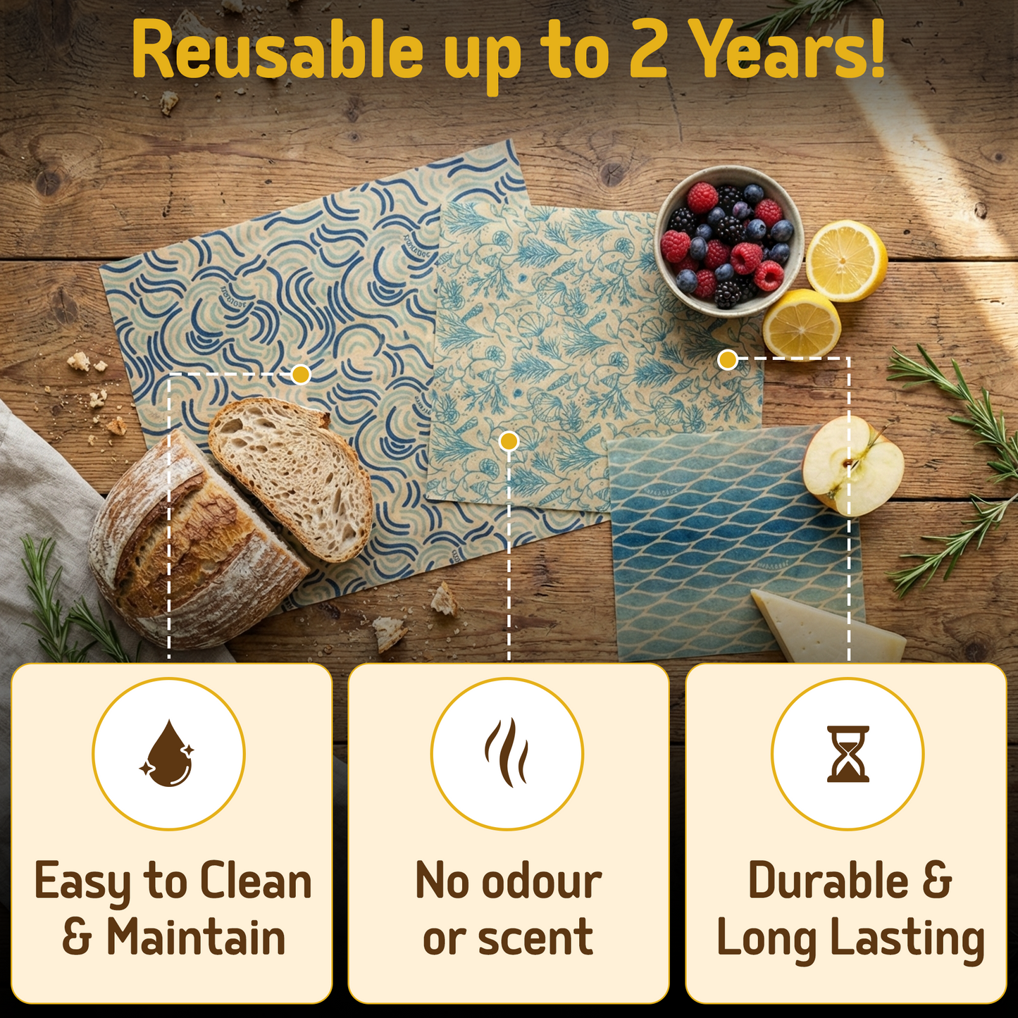 Beeswax Wraps “Beeginner” Set of 3 Sizes - Ocean Action