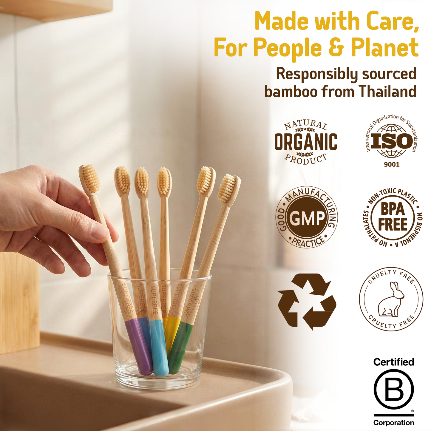 Biodegradable Bamboo Toothbrushes - 5-pack