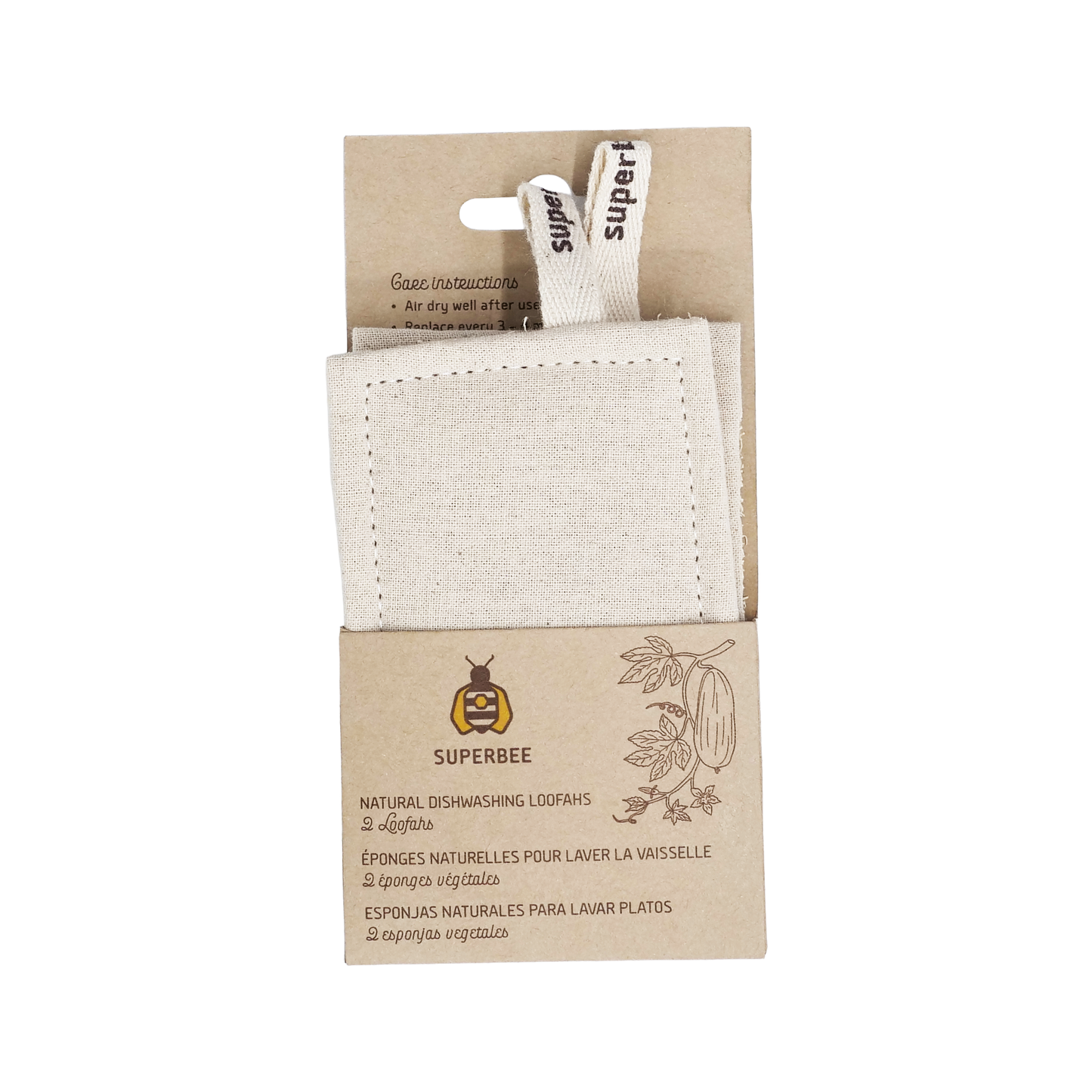 Kitchen Luffa – Natural Dish Scrubber - Pack of 2 - Plain Organic