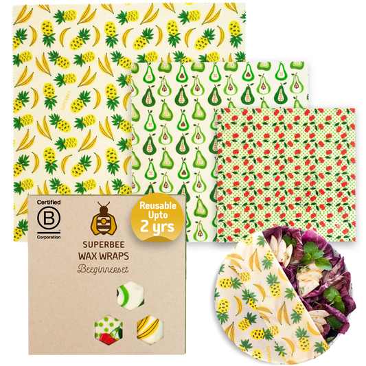 Beeswax Wraps “Beeginner” Set of 3 Sizes - Fruit Punch