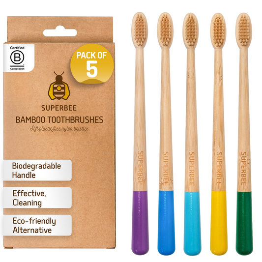 Biodegradable Bamboo Toothbrushes - 5-pack