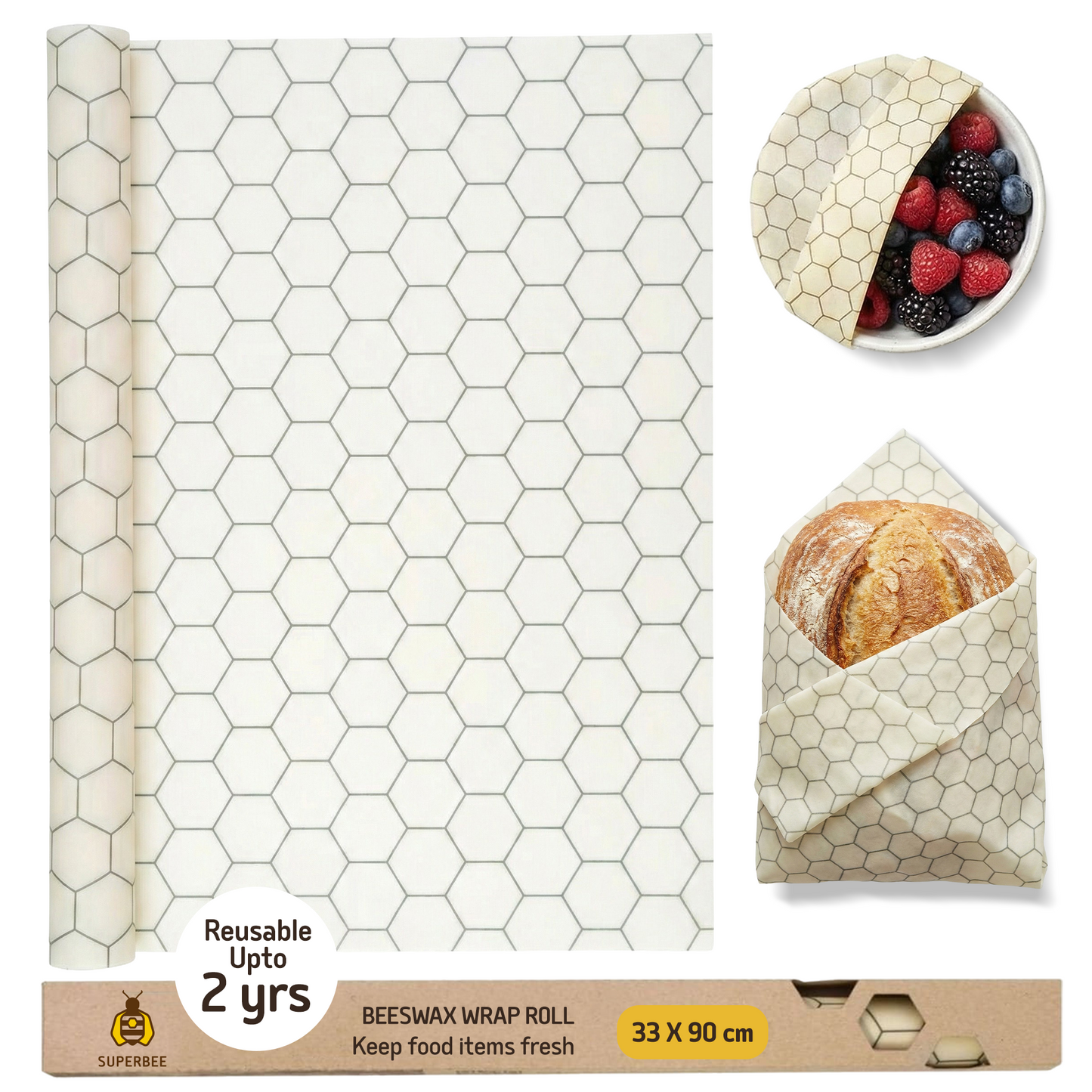 Beeswax Wrap Roll - Hexagonia 35" x 13"