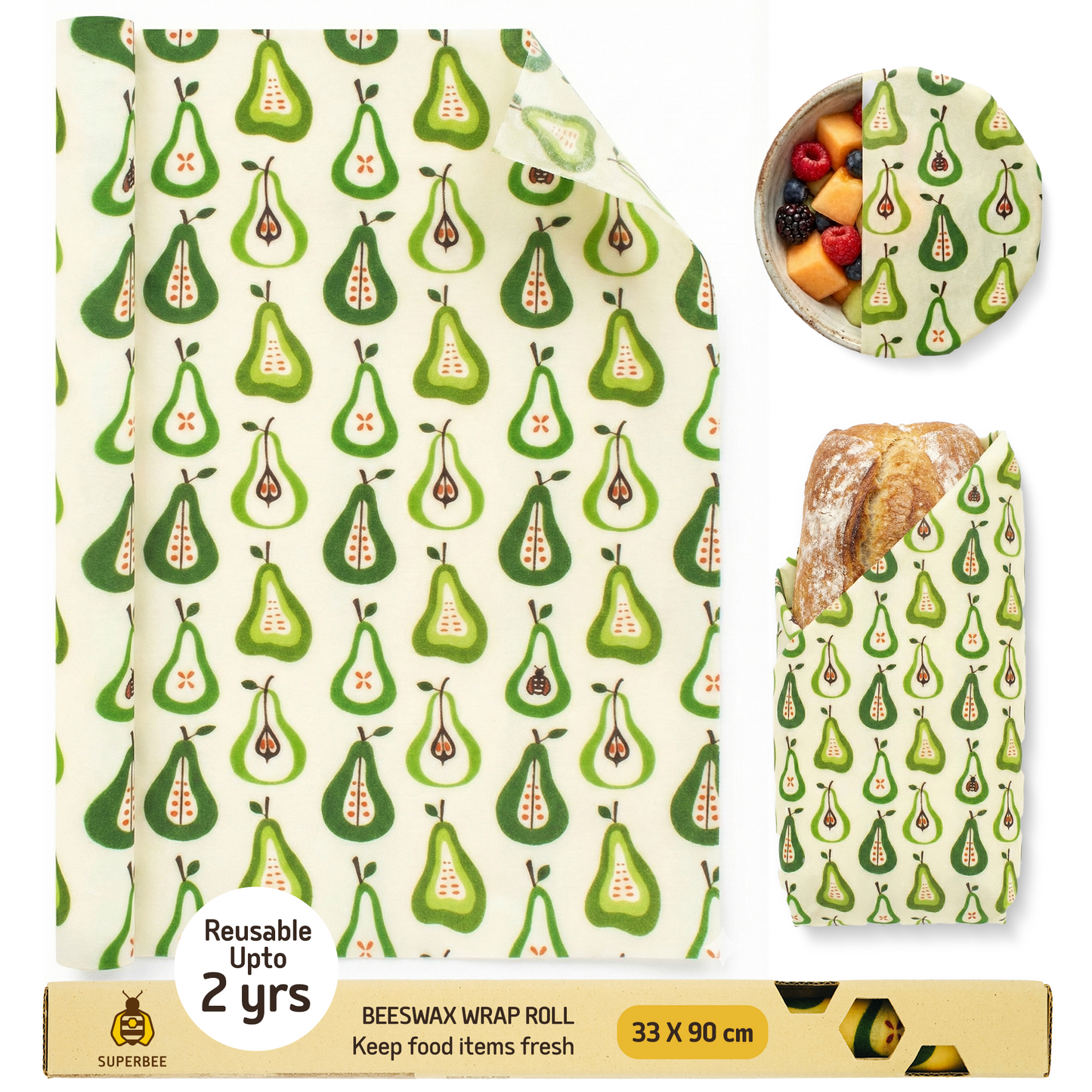 Beeswax Wrap Roll - Pears 35" x 13"