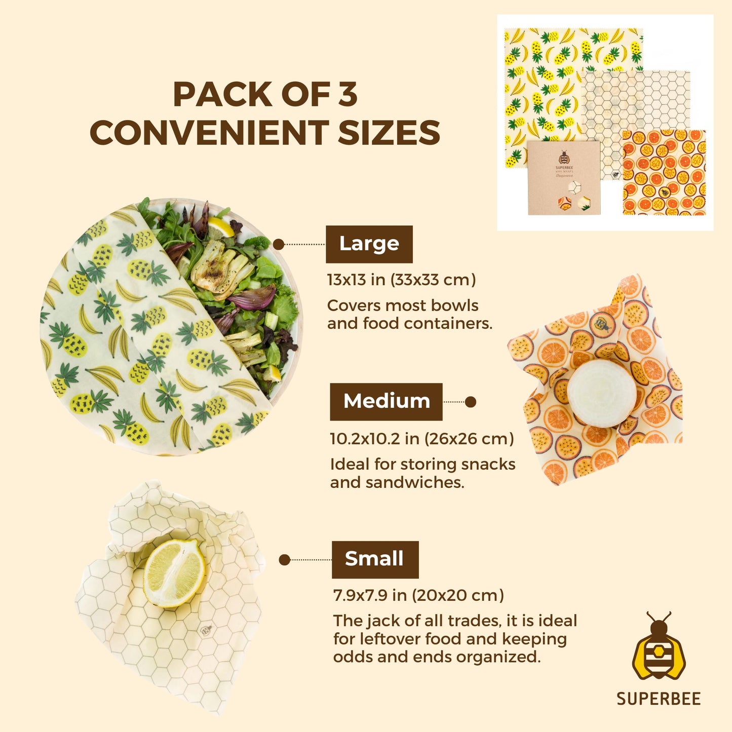 Beeswax Wraps “Beeginner” Set of 3 Sizes - Ocean Action