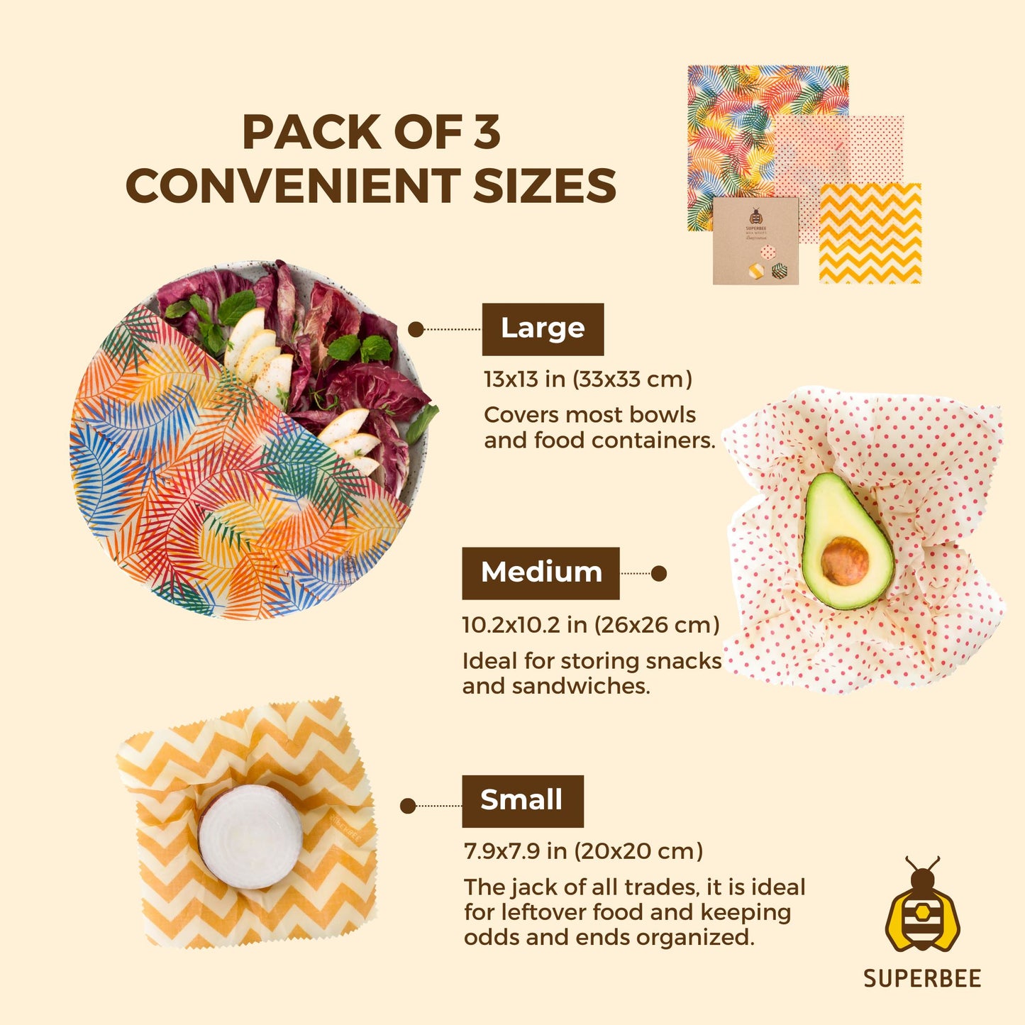 Beeswax Wraps “Beeginner” Set of 3 Sizes - Tropical Paradise