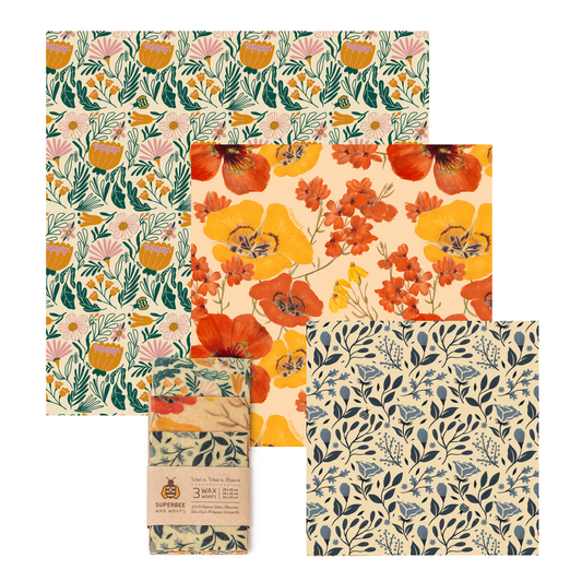 Beeswax Wraps “Essentials” Set of 3 Sizes - Floral