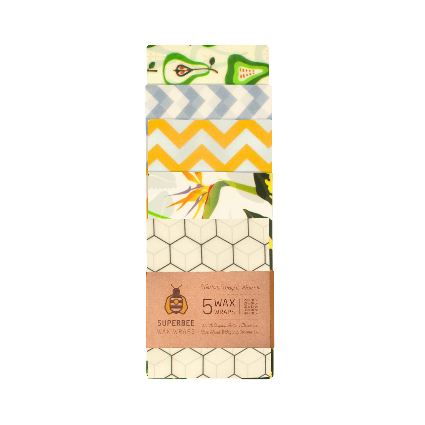Beeswax Wraps Set of 5 sizes - Paradise