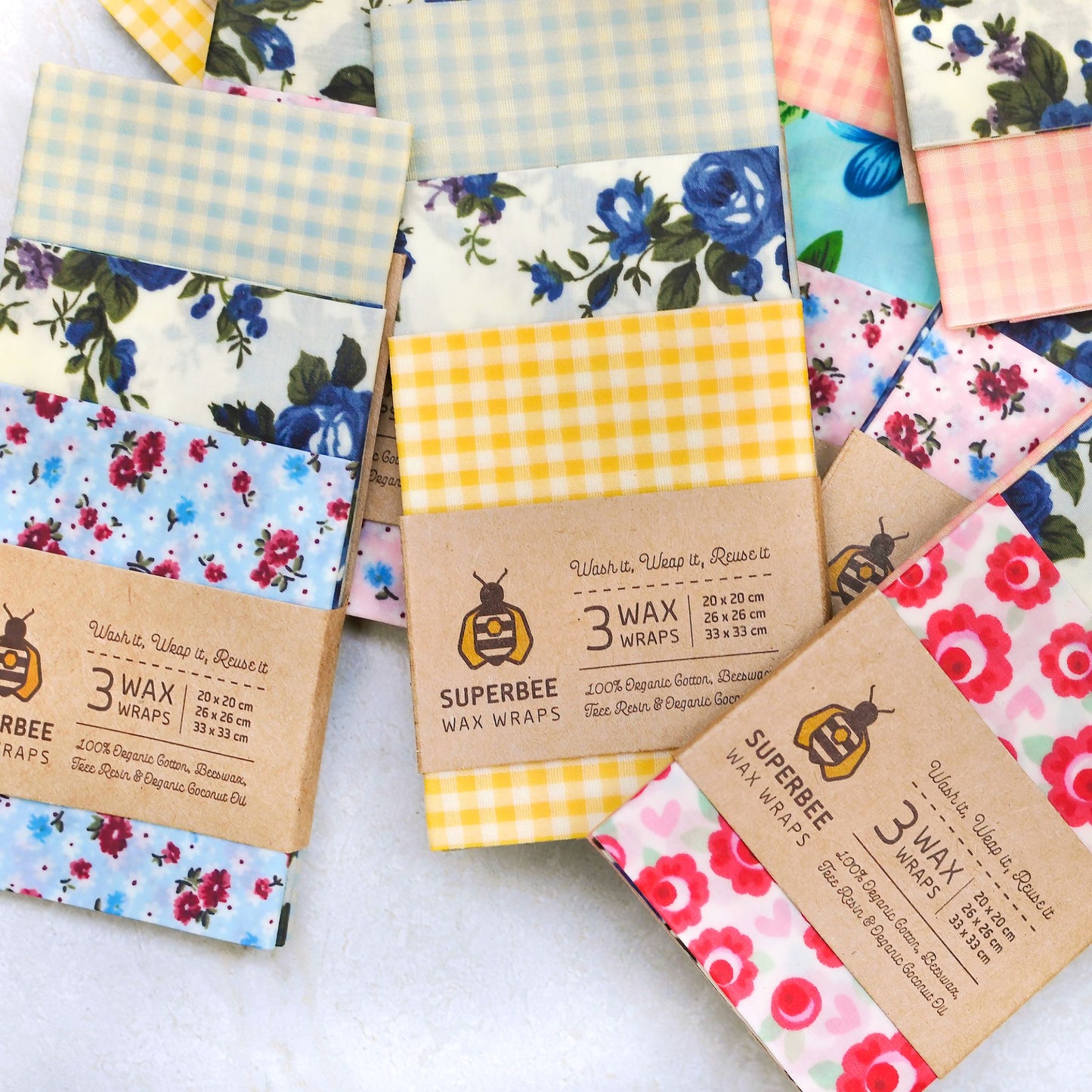 Beeswax Wraps “Essentials” Set of 3 Sizes - Mixed designs