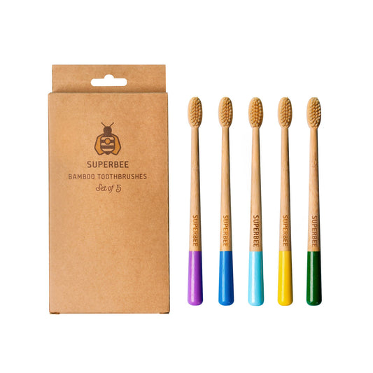 Biodegradable Bamboo Toothbrushes - 5-pack
