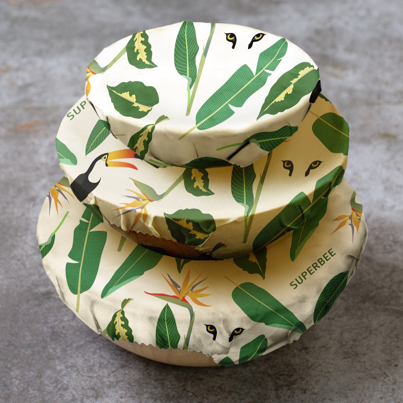 Beeswax Wraps “Beeginner” Set of 3 Sizes - Jungle