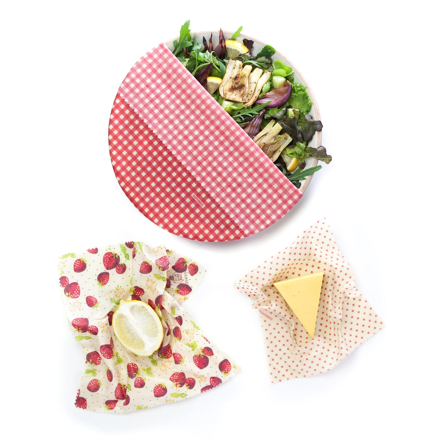 Beeswax Wraps “Beeginner” Set of 3 Sizes - Strawberry & Cream